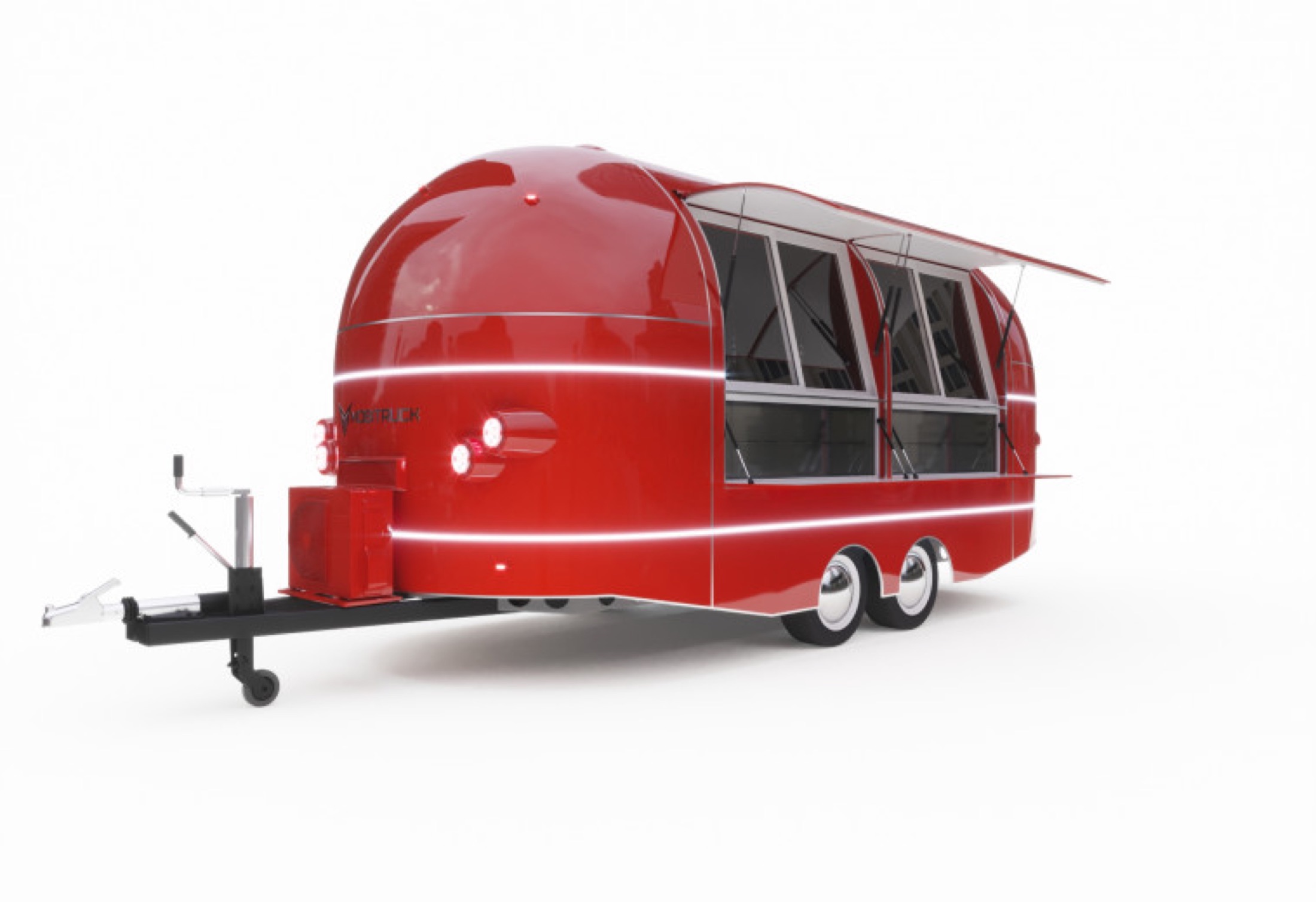 Red rounded MobiAir commercial trailer shell